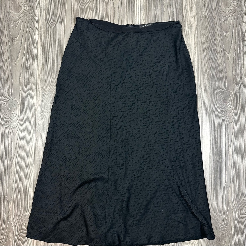 Rag & Bone Black‎ Letti Satin Jacquard Midi Skirt Size 6 Herringbone Pattern